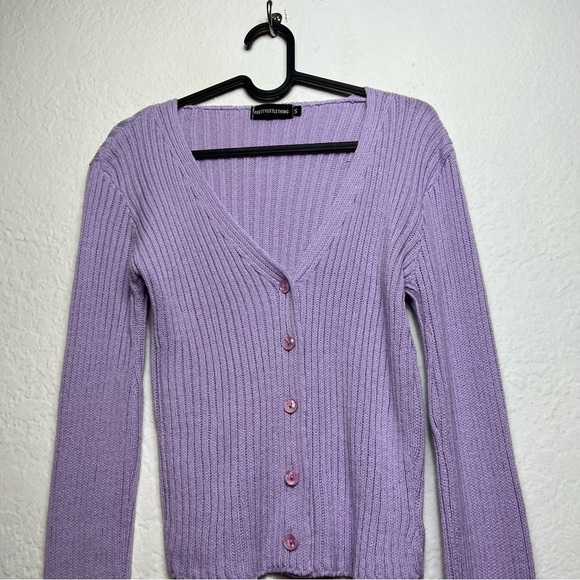 Pretty Little Thing V Neck Long Sleeve Ribbed Cardigan - Picture 5 of 7